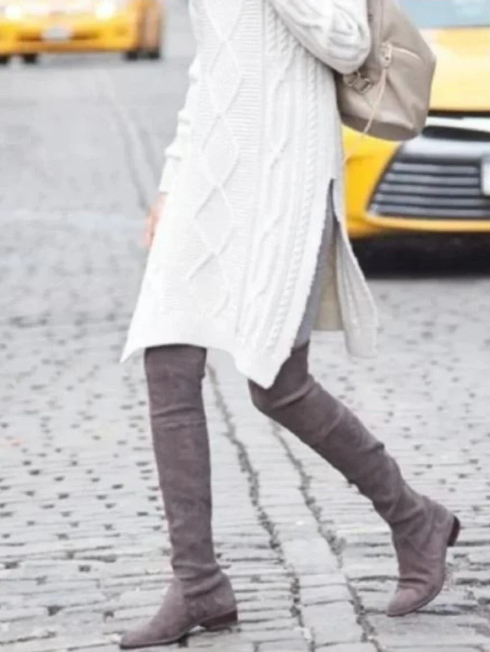 Stuart Weitzman Lowland Suede Over-The-Knee Boots - Taupe/Beige Size 39